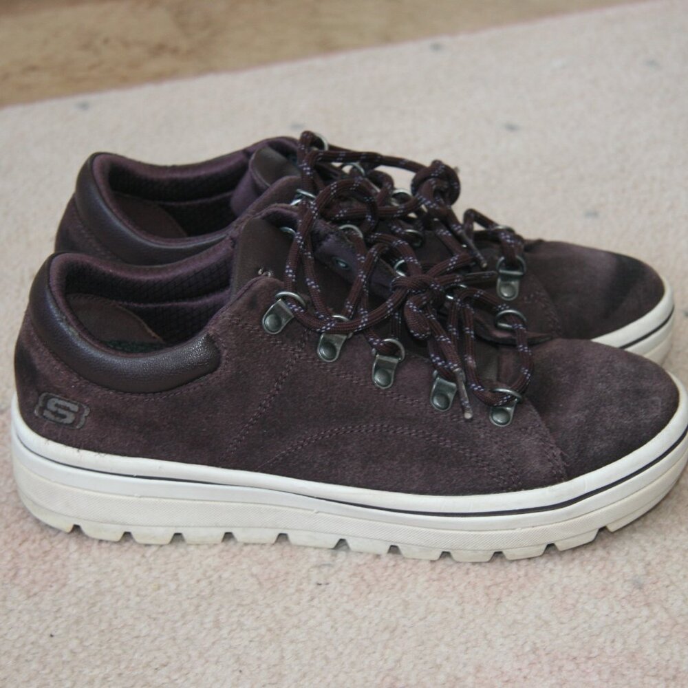 Skechers purple suede platform sneakers
